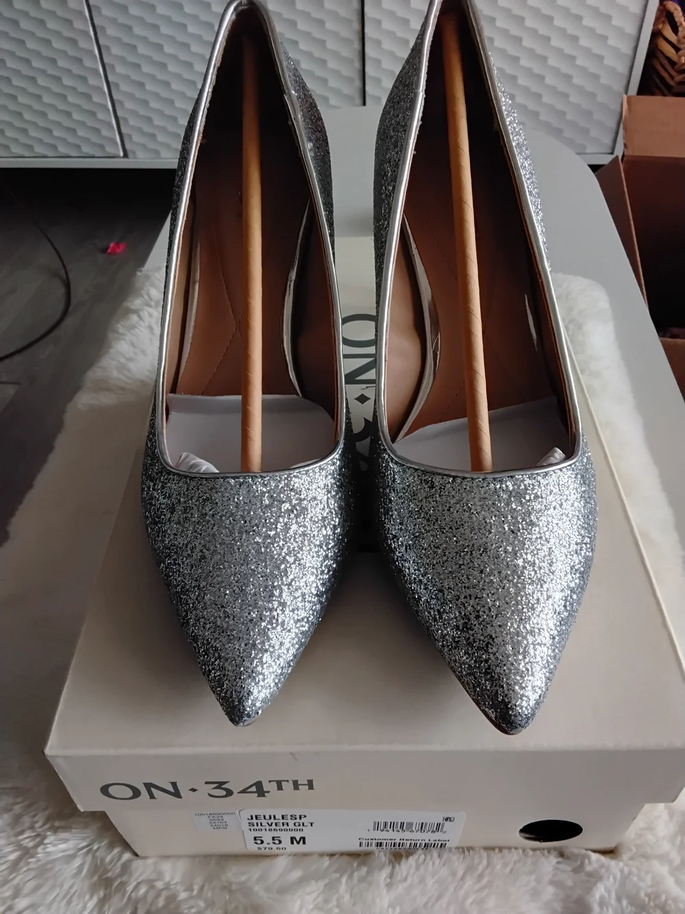 ON 34th Silver Glitter Pointed-Toe Pumps — Women's